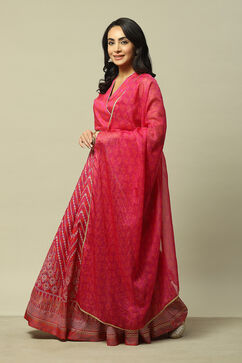 Pink LIVA Straight Printed Kurta Skirt Suit Set image number 4