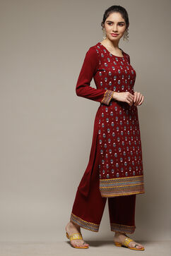 Maroon Acrylic Kurta image number 4