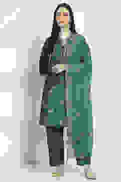 Teal Embroidered Straight Suit Set image number 6