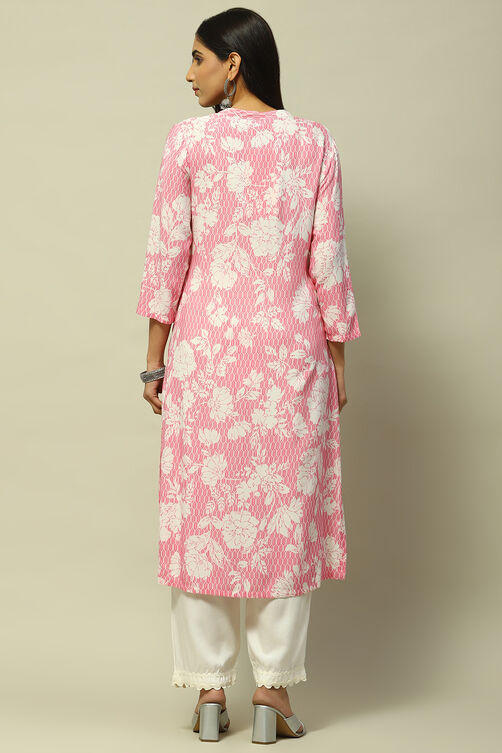 Pink Rayon Staight Kurta image number 3