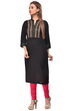 Black Straight Cotton Kurta image number 1