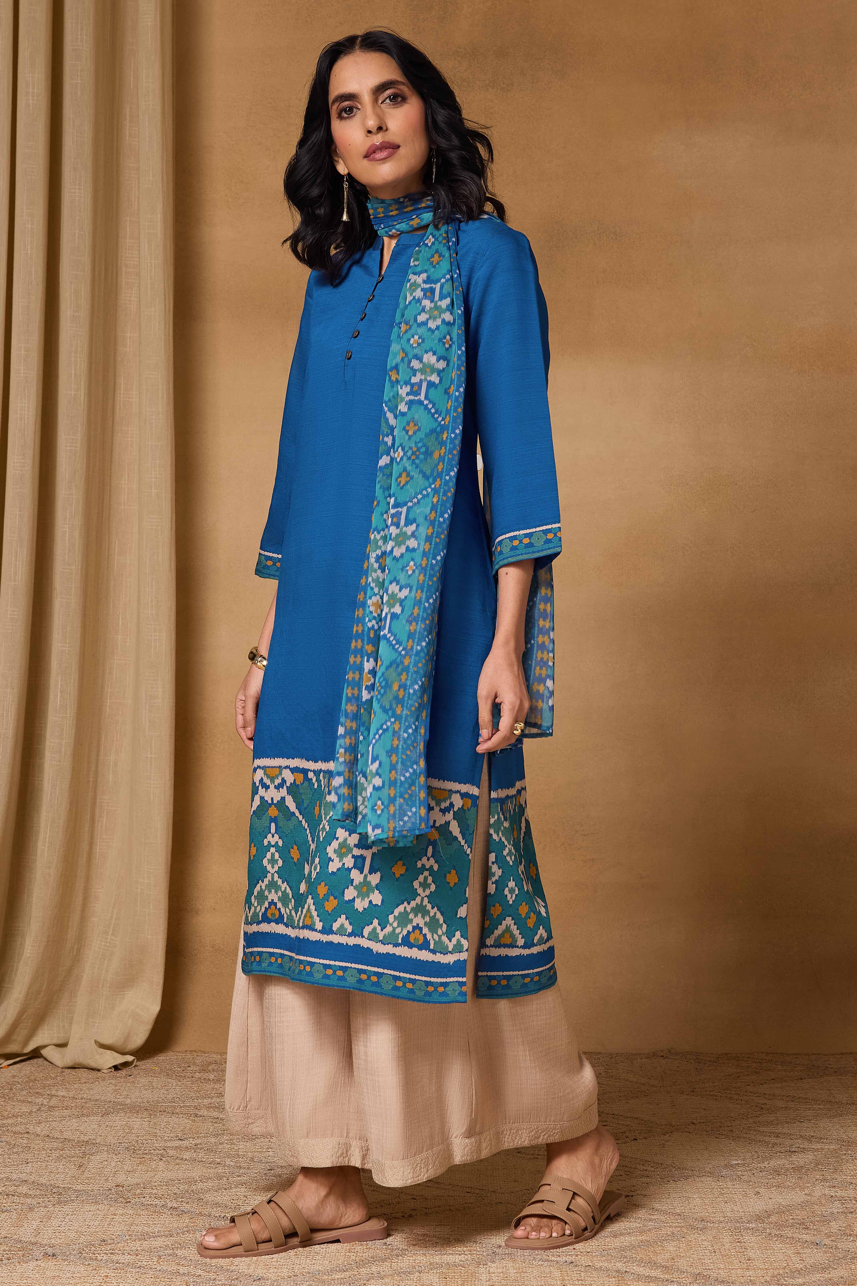Blue Viscose Blend Straight Printed Kurta image number 2