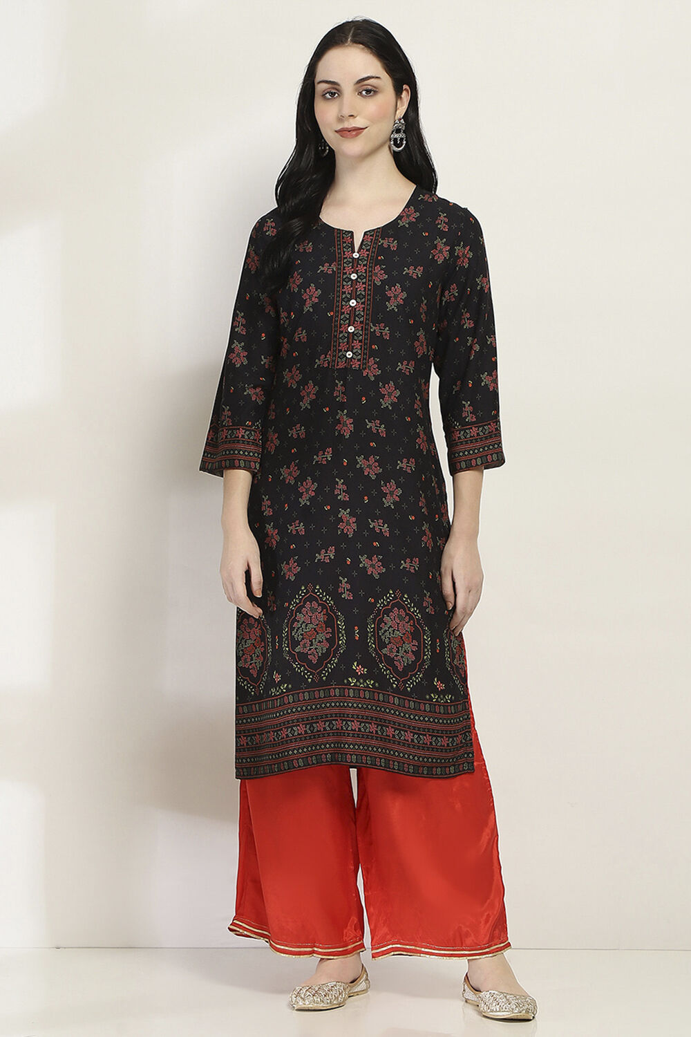 Olive Green Printed Straight Kurta image number 0