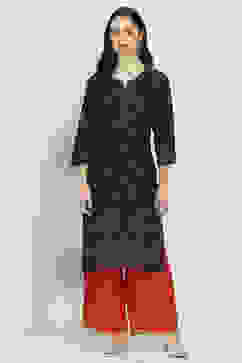 Black Printed Straight Kurta image number 0