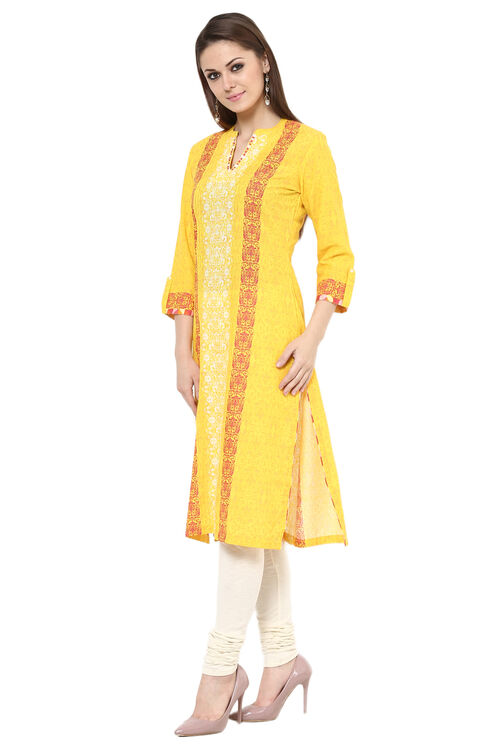 Yellow Straight Rayon Kurta image number 3