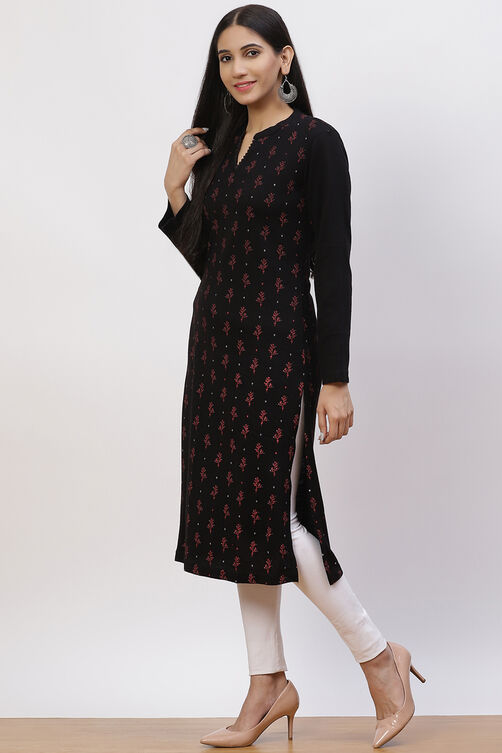Black Acrylic Straight Kurta image number 2
