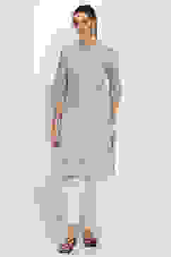 Grey Cotton Printed Straight Kurta image number 5
