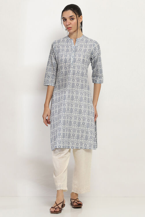 Grey Cotton Straight Kurta image number 5