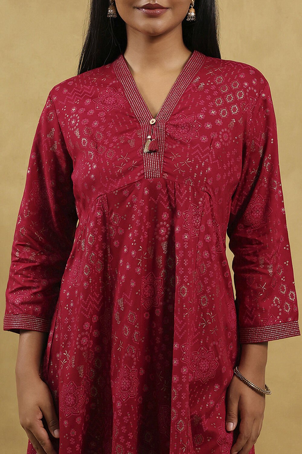 Red Viscose Rayon Printed Kalidar Kurta image number 3
