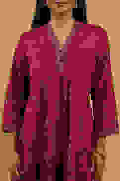 Red Viscose Rayon Printed Kalidar Kurta image number 3