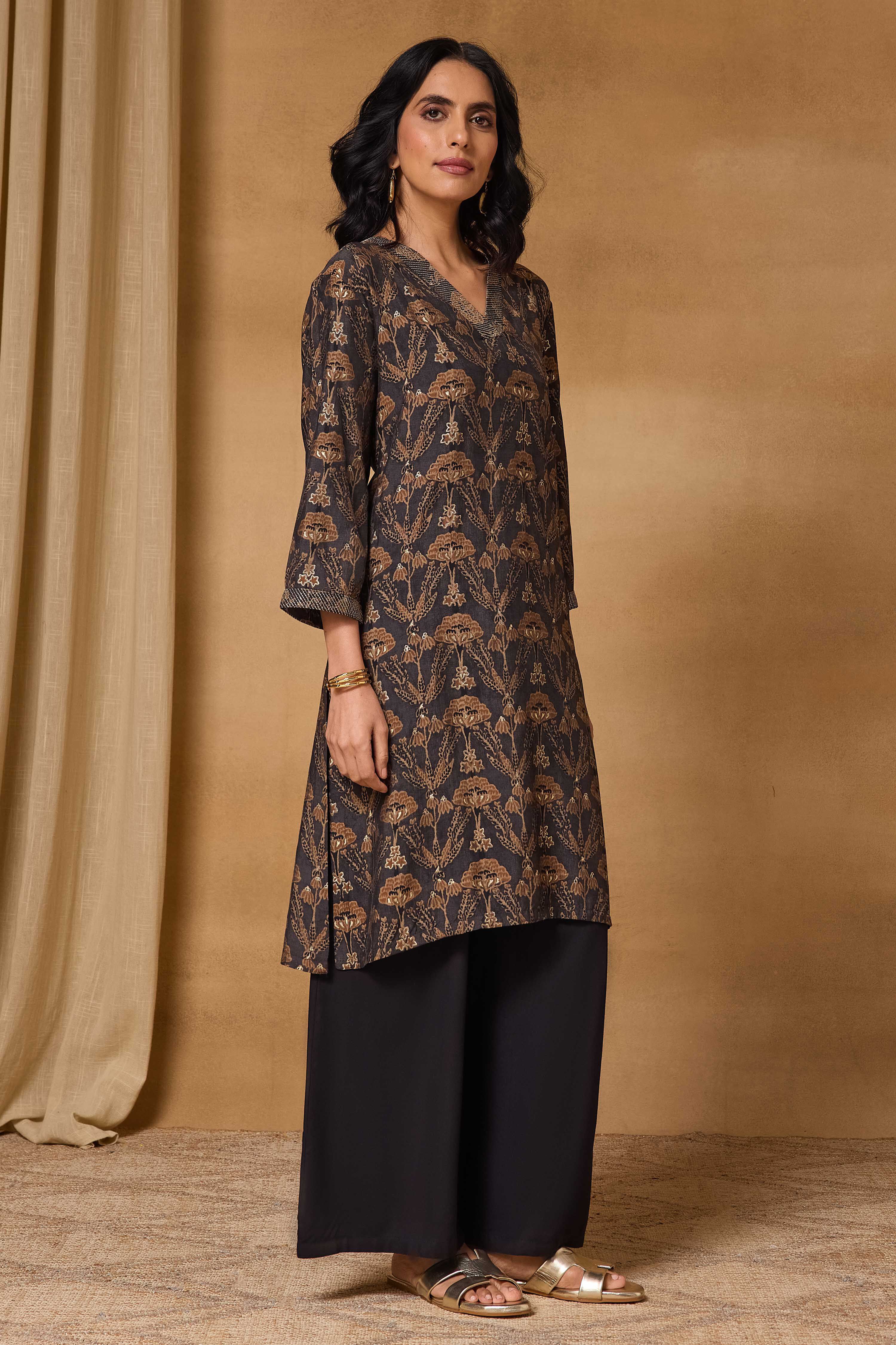 Grey Viscose Blend Straight Printed Kurta image number 5