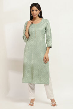 Sage Green Printed Straight Kurta image number 5