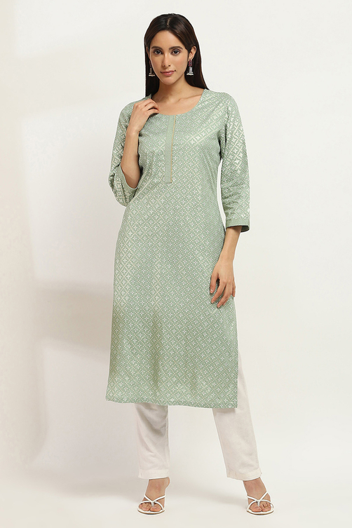 Peach-Colored Printed Straight Kurta image number 5