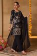 Black Viscose Blend Straight Printed Suit Set image number 6