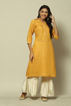 Yellow LIVA Straight Printed Kurta image number 5