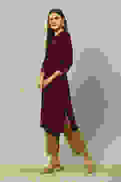 Purple LIVA Straight Printed Kurta image number 2