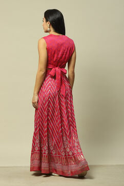 Pink LIVA Straight Printed Kurta Skirt Suit Set image number 5