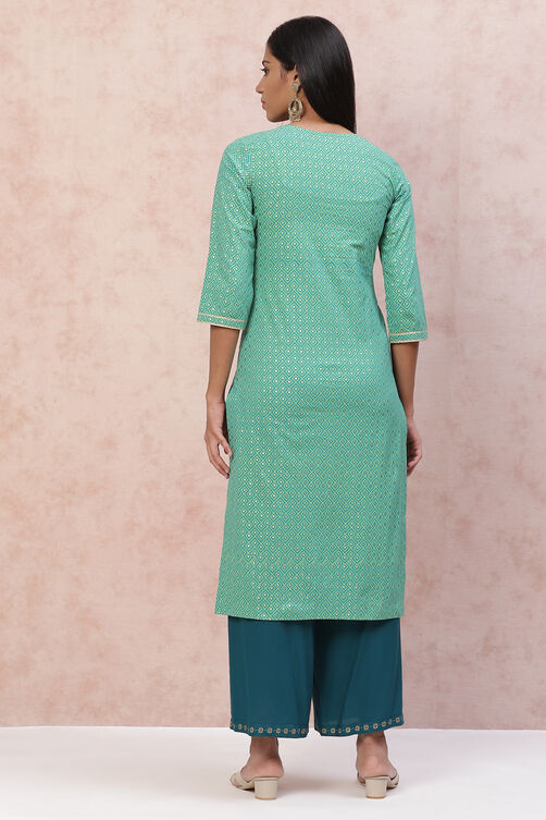 Green Cambric Cotton Straight Kurta image number 4