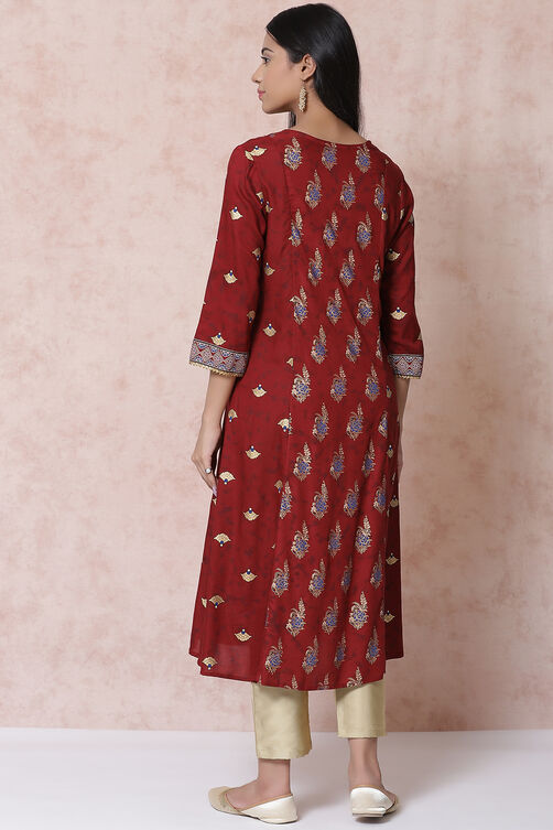 Maroon LIVA A Line Kurta image number 4