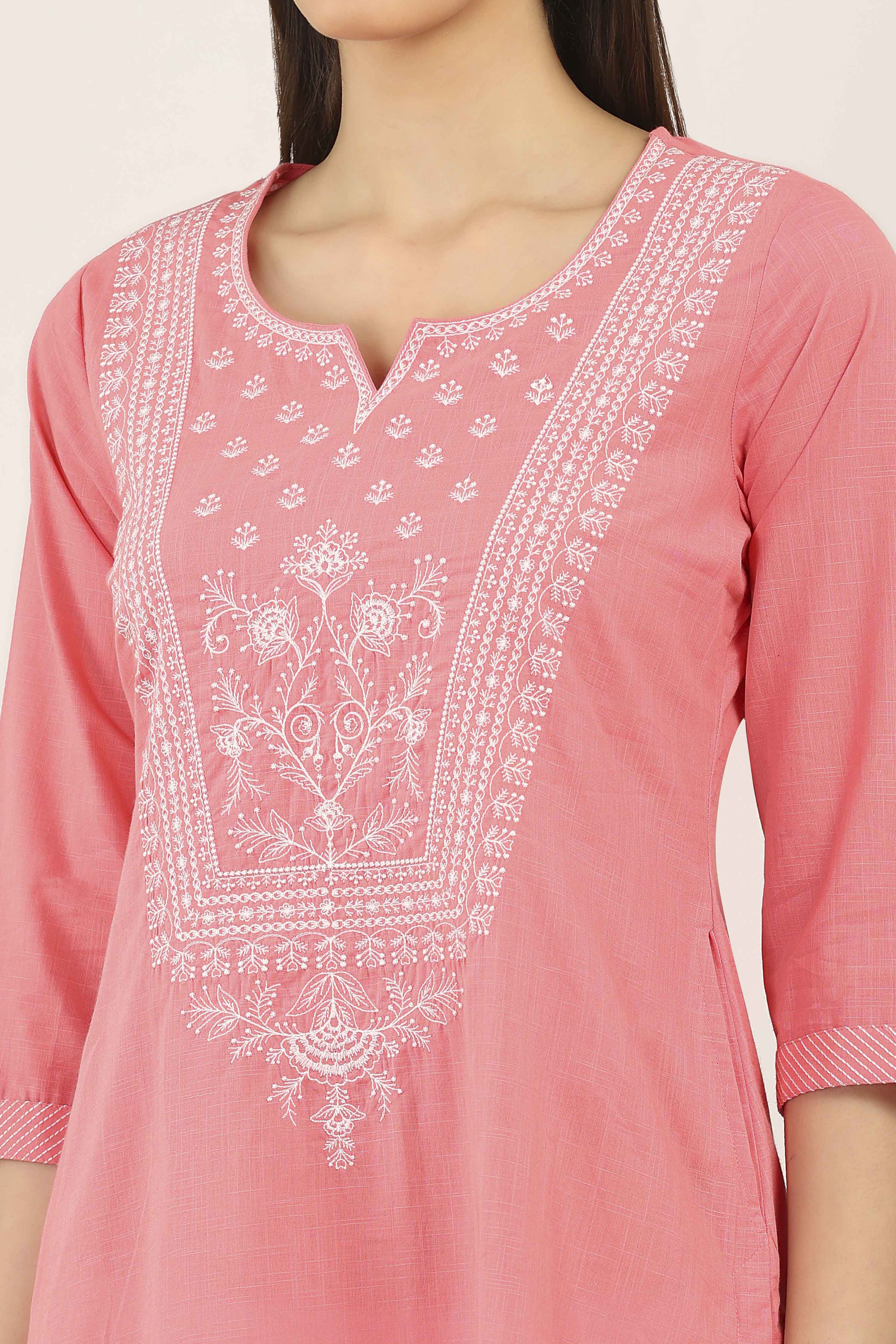 Coral Cotton Straight Kurtas image number 1