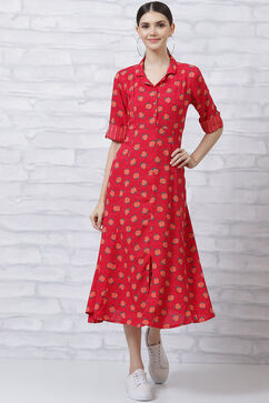 Red LIVA Kalidar Dress image number 5