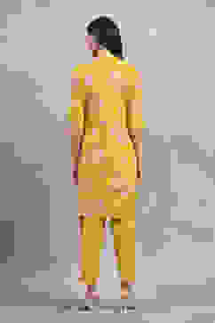 Yellow Cotton Printed Straight Kurta Pants Set image number 4