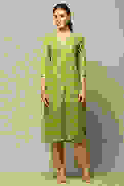 Lime Green Printed Straight Kurta image number 5