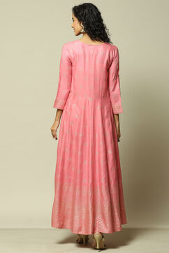 Pink LIVA Asymmetric Printed Dress image number 3