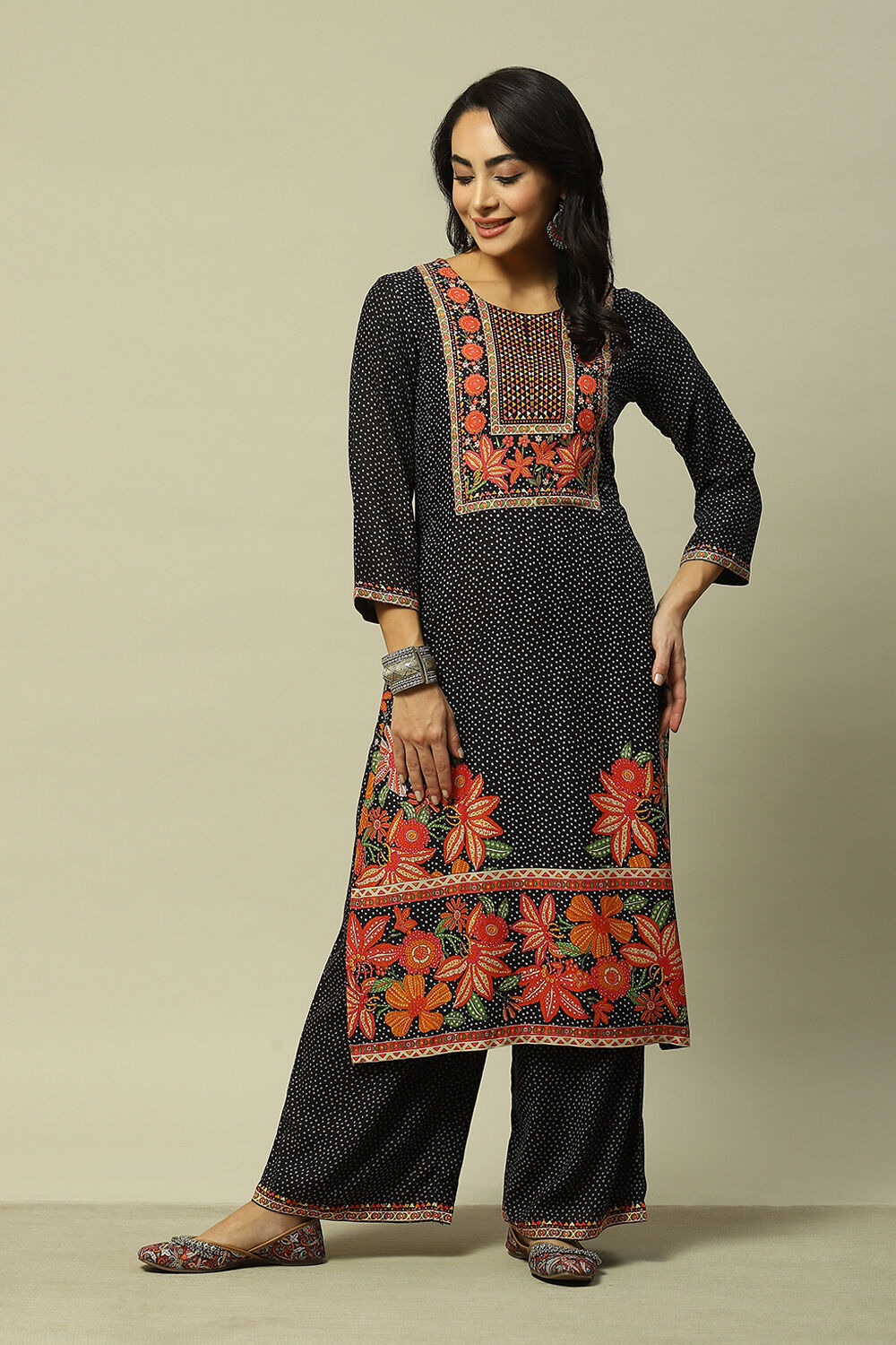 Black LIVA Straight Printed Kurta image number 0