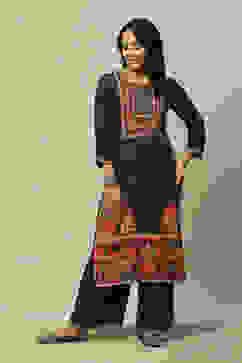 Black LIVA Straight Printed Kurta image number 0