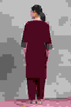 Green-Maroon Polyester Printed Straight Suit Set image number 4