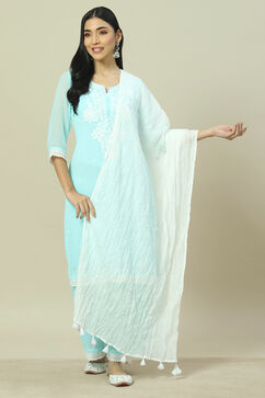 White Cotton Woven Dupatta image number 1