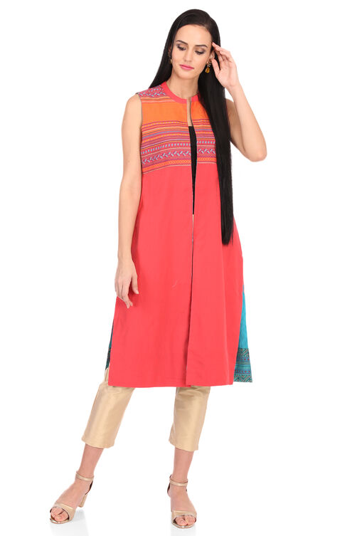 Coral Straight Cotton Kurta image number 4