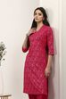 Pink Viscose Rayon Kurta Pants Set image number 7