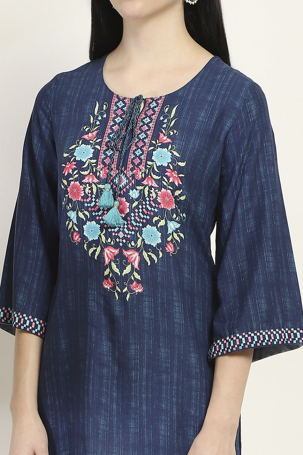 Navy Viscose Rayon Straight Kurti image number 1