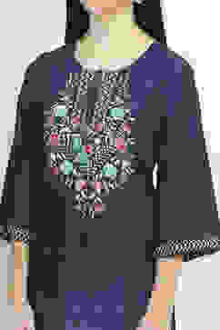 Navy Viscose Rayon Straight Kurti image number 1