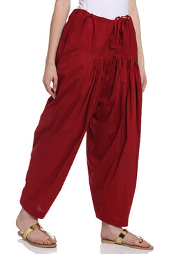 Maroon Cotton Fusion Pants image number 3