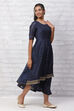 Navy Blue Polyester Chanderi Kalidar Dress image number 2