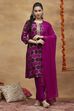 Purple Viscose Rayon Straight Printed Suit Set image number 6