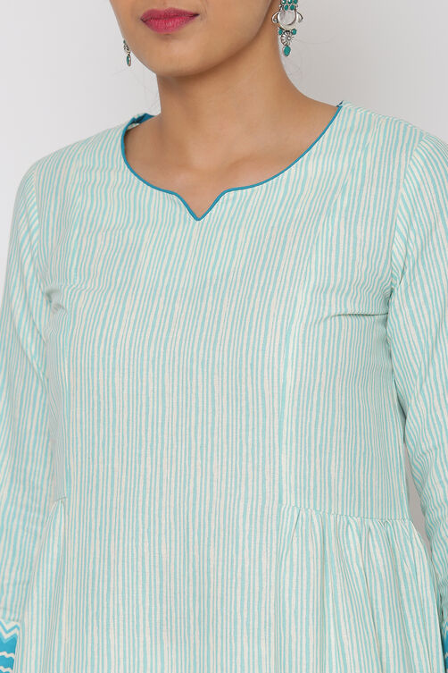 Turquoise Cotton Straight Kurta image number 1