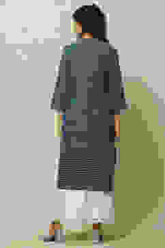 Blue Cotton Striped Straight Kurta image number 3