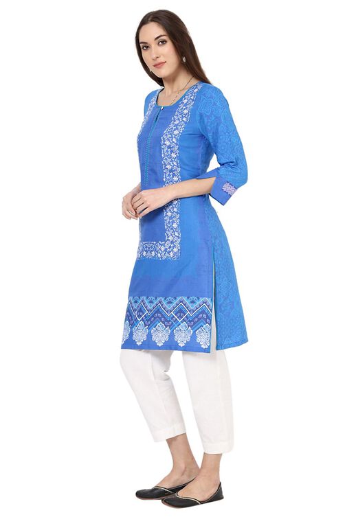 Indigo Straight Cotton Kurta image number 2