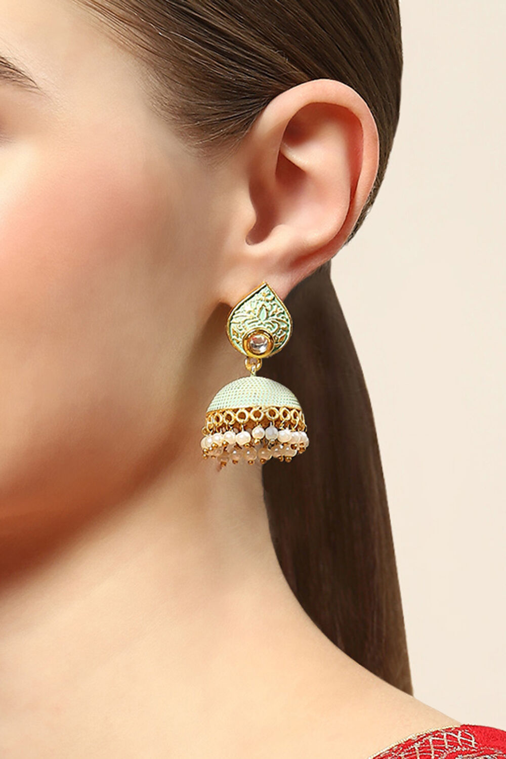 Mint Green Brass Earrings image number 3