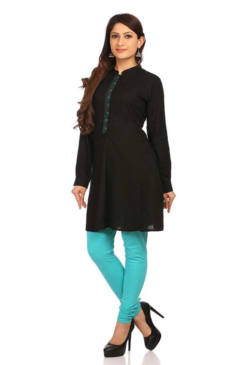 Black Straight Rayon Kurta image number 2