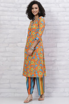 Orange LIVA Kurta Pants Set image number 3