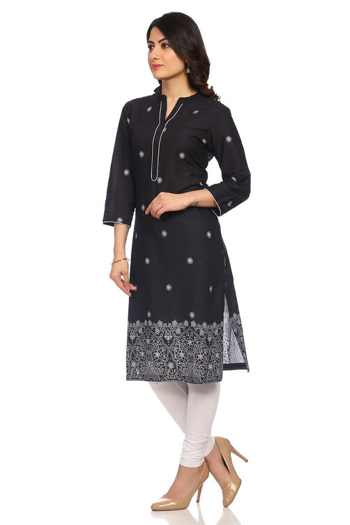 Black Straight Cambric Cotton Kurta image number 2