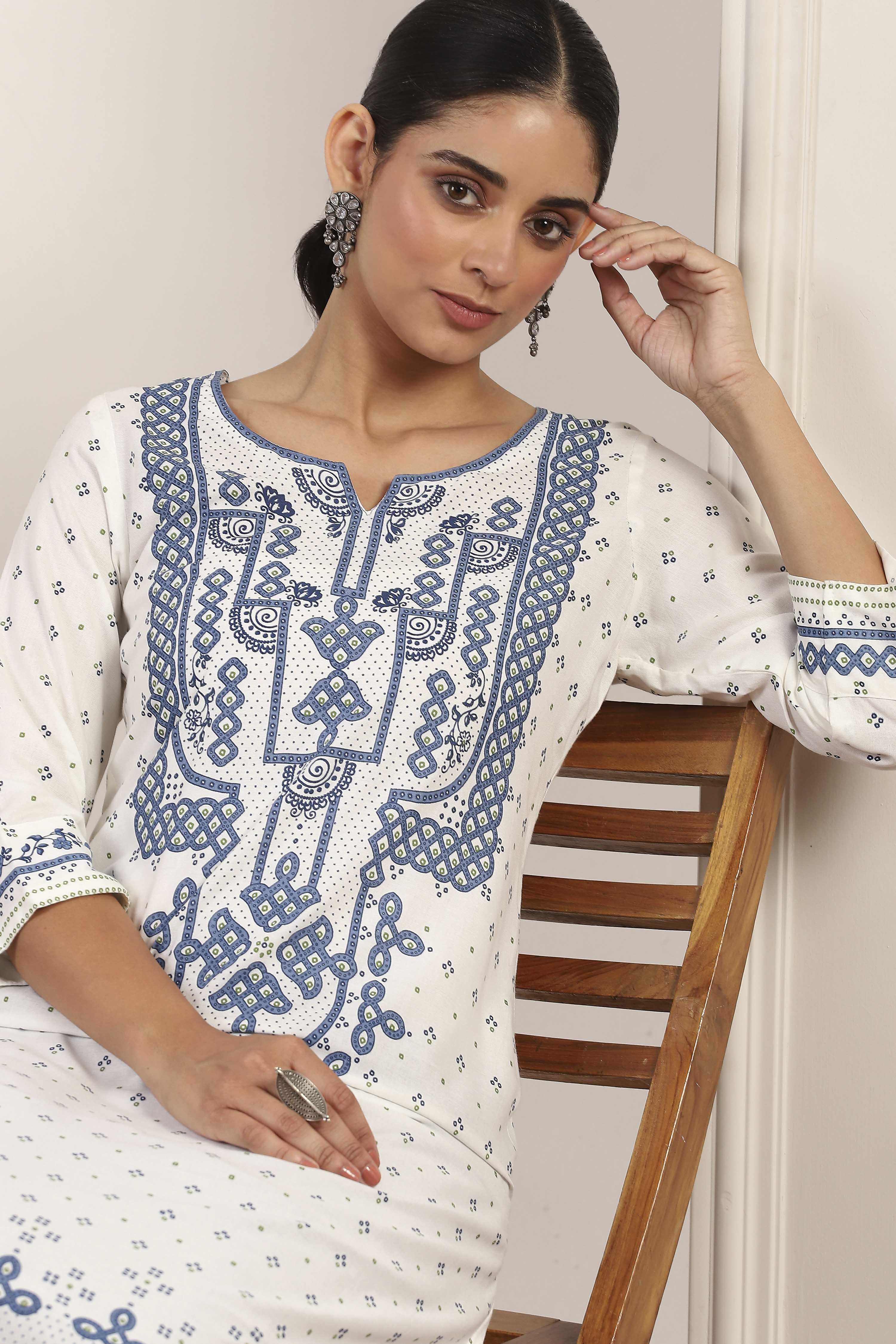 White Viscose Rayon Straight Kurta Pants Set image number 8