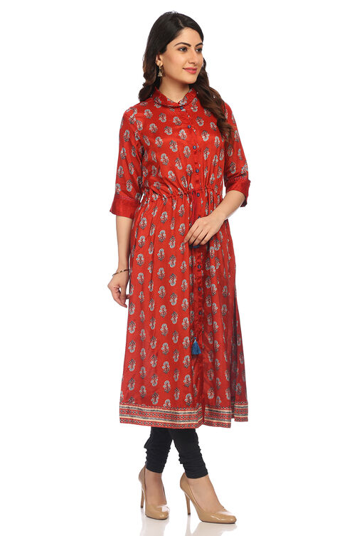 Rust A Line Viscose Dress image number 2