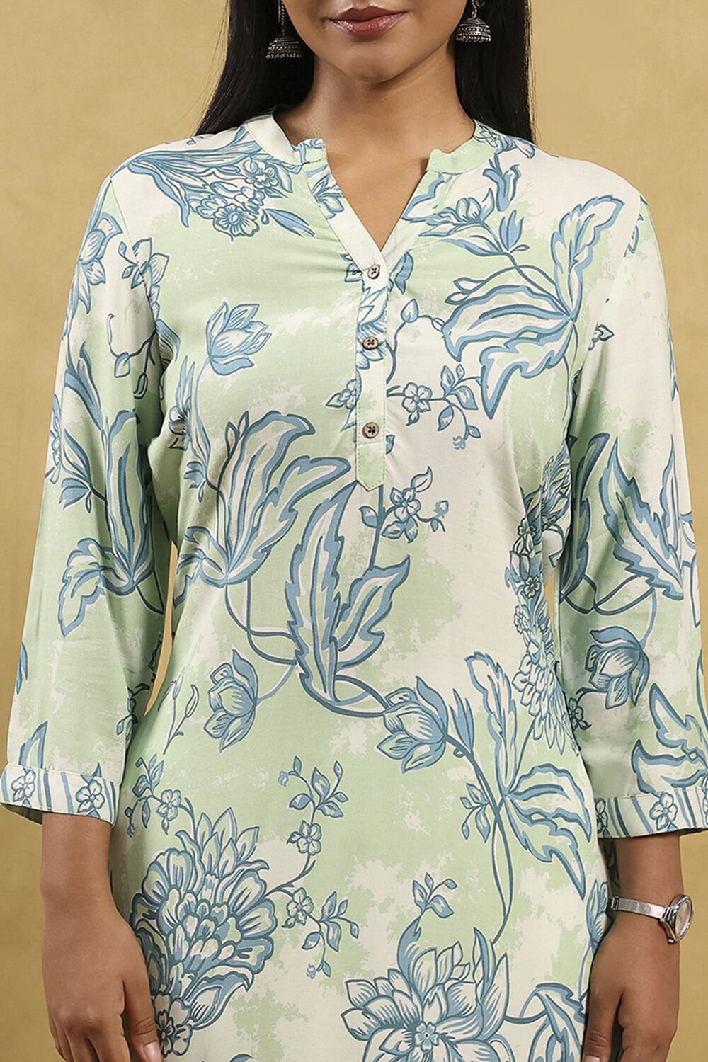 Sea Green Printed Straight Kurta image number 1