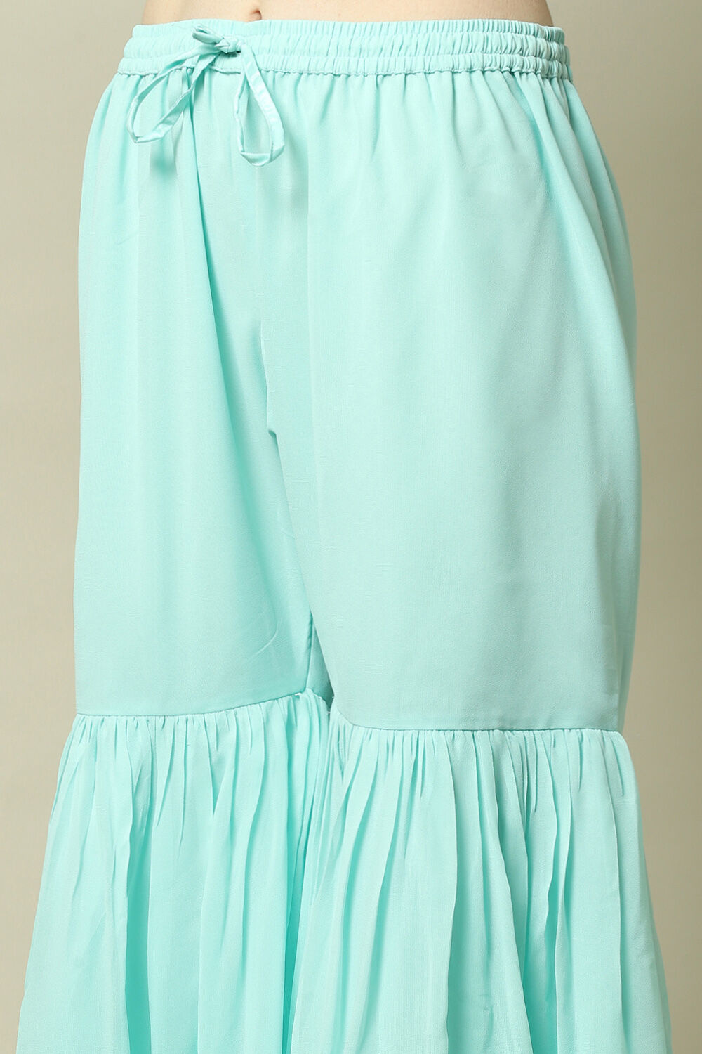 Aqua Blue Poly Georgette Kurta & Garara Suit Set image number 2